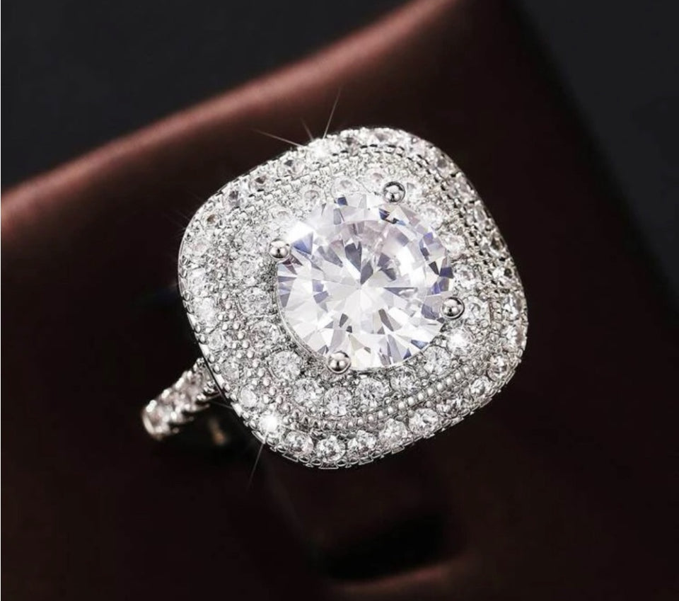 Ring Halo CZ size 10 - 925 stamped sterling silver