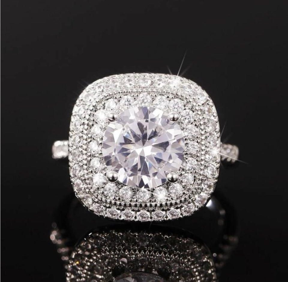 Ring Halo CZ size 10 - 925 stamped sterling silver