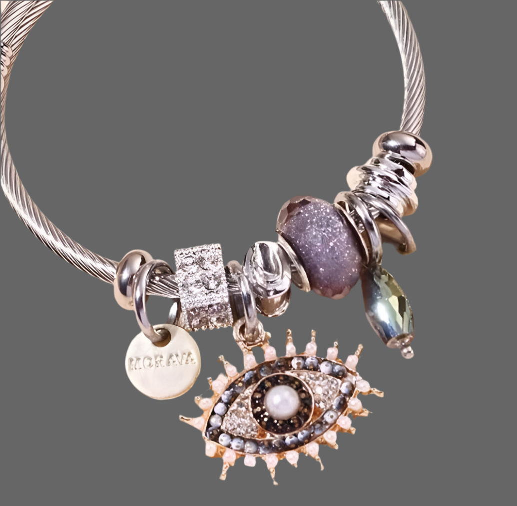 Bracelet Evil eye charm rhinestone bangle stainless steel