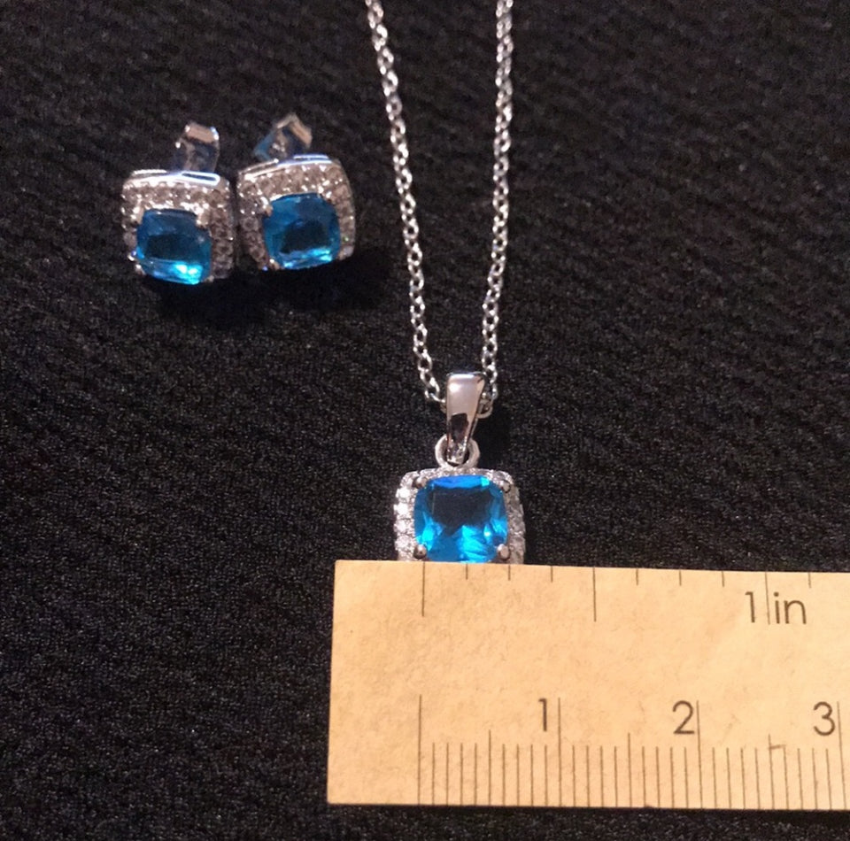 Blue simulated Topaz necklace and earrings set