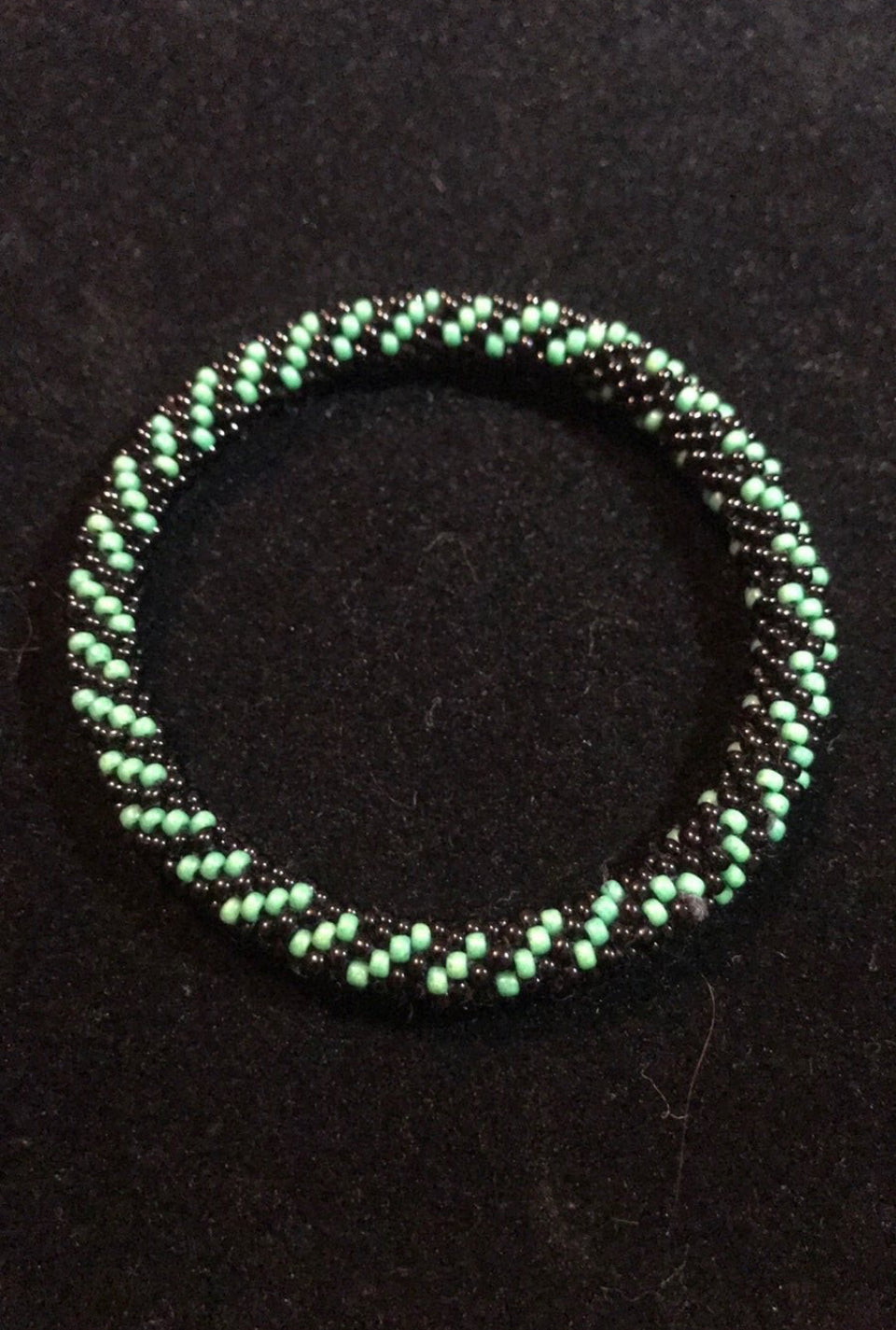 Bracelet Handmade crocheted glass beads size 7.5” by Sashka green and black