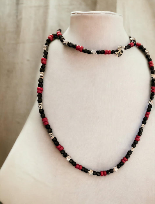 Bead Black red and stars necklace and bracelet set