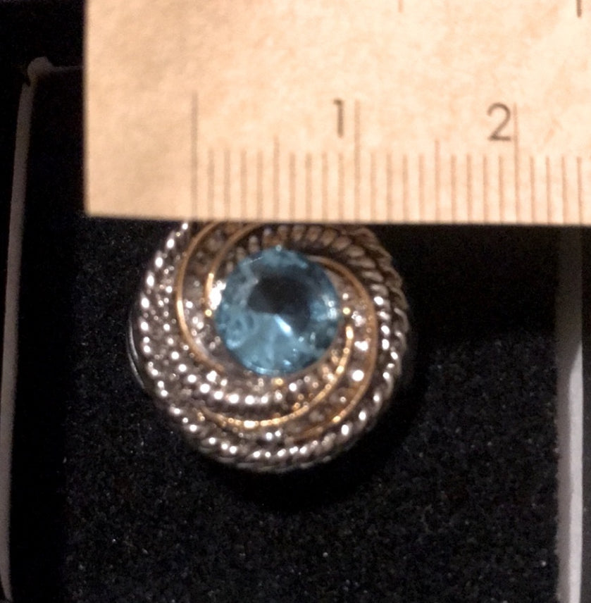 Ring Aquamarine and CZ two tone stainless steel size 6