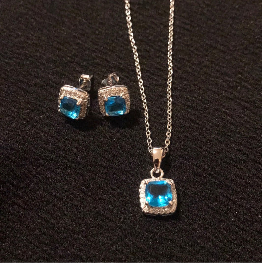 Blue simulated Topaz necklace and earrings set